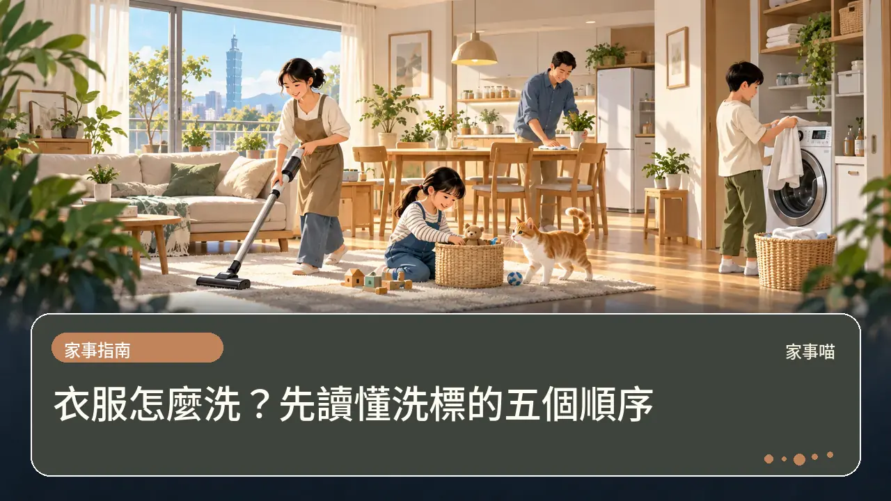 衣服怎麼洗?先讀懂洗標的五個順序主題插畫